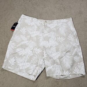 NEW Chaps Shorts Mens Sz 40 Beige Linen Blend Chino Floral Hawaiian Pockets 9"